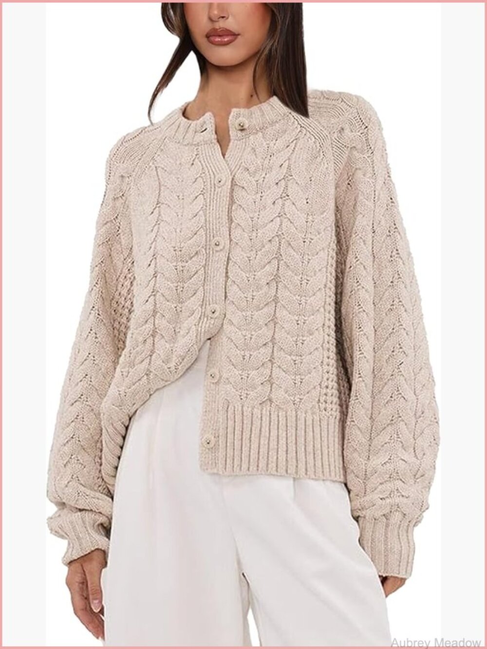 Cable Knit Cardigan Open Front Relaxed Fit Long Sleeve Button Down Coat